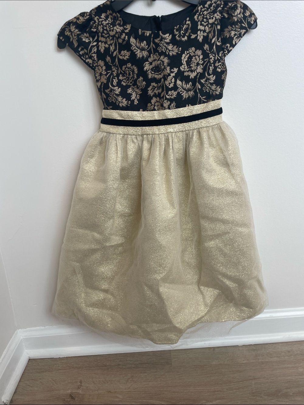 Girls Black and Gold Floral Party Dress
